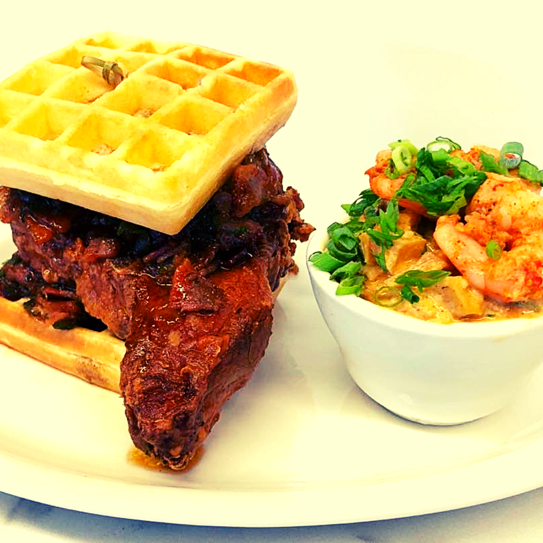 Cajun Boudin Fried Porkchop Waffle Sandwich