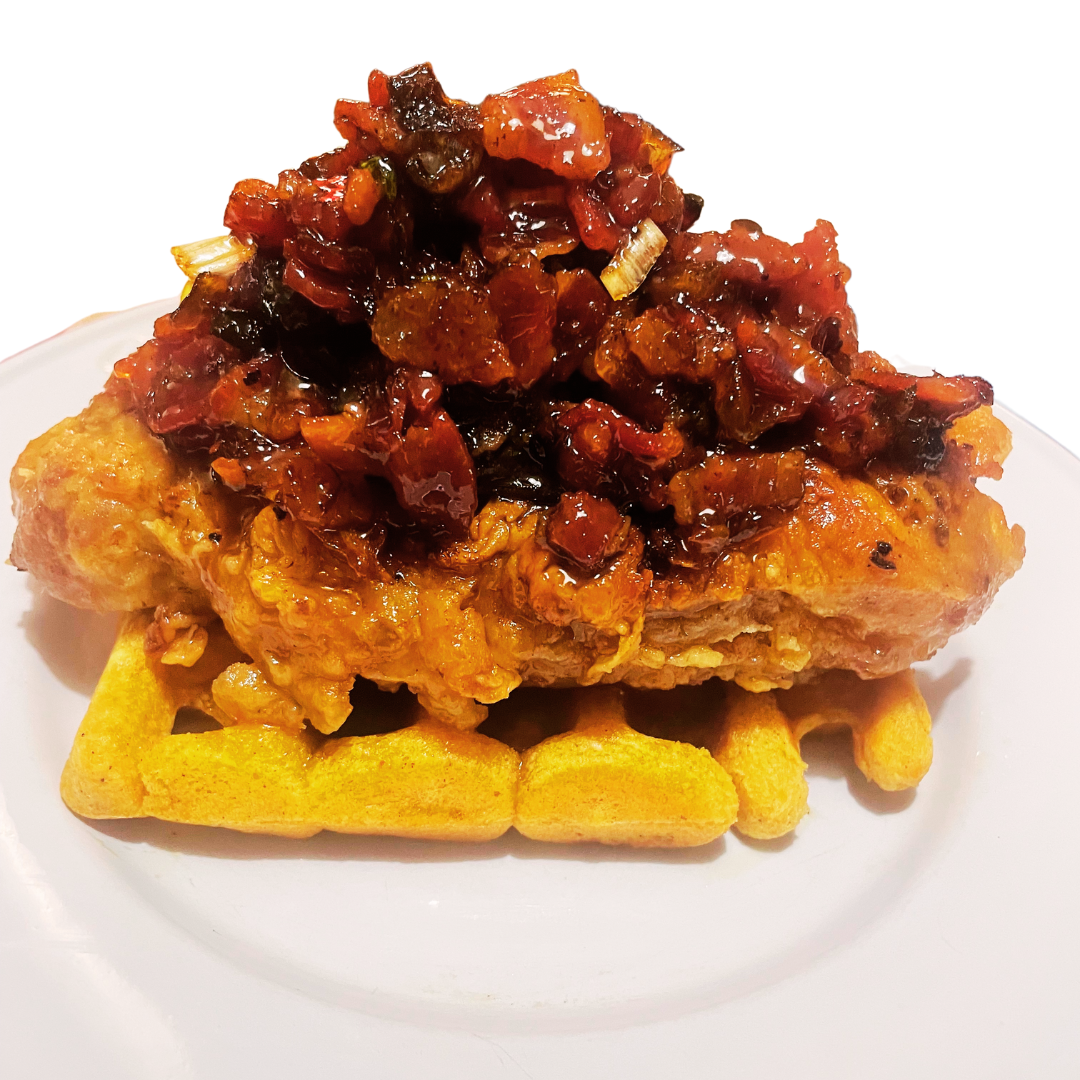 Cajun Boudin Fried Porkchop Waffle Sandwich